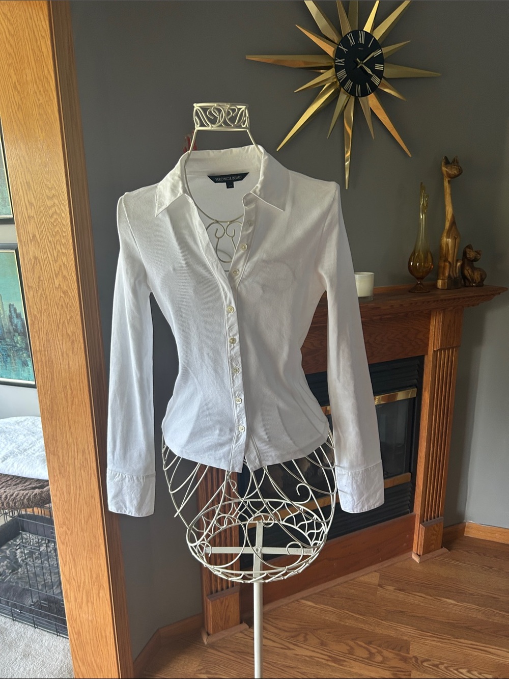 Veronica Beard White Button-Front Long-Sleeve Shirt - Classic Collared Top Sz S